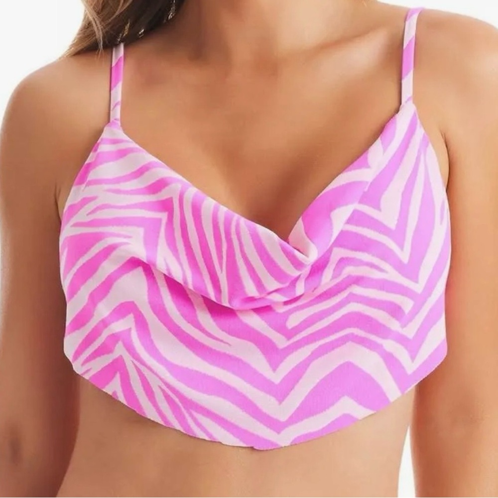 Jessica Simpson Tulip Pink Zebra-Print Cowl Neck Bikini Set 👙